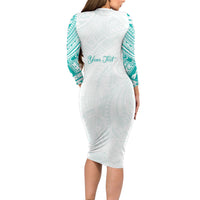 Personalised New Zealand Aotearoa Long Sleeve Bodycon Dress Nurse Tribal Teal Version