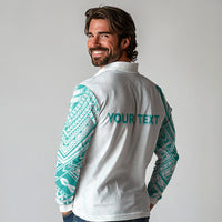 Personalised New Zealand Aotearoa Long Sleeve Polo Shirt Nurse Tribal Teal Version
