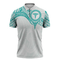 Personalised New Zealand Aotearoa Zipper Polo Shirt Nurse Tribal Teal Version
