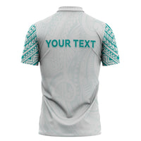 Personalised New Zealand Aotearoa Zipper Polo Shirt Nurse Tribal Teal Version