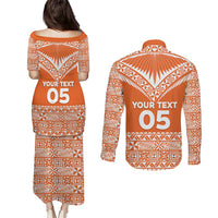 Personalised Tonga Tailulu College Couples Matching Puletasi and Long Sleeve Button Shirt Tongan Kupesi Pattern LT05 - Polynesian Pride