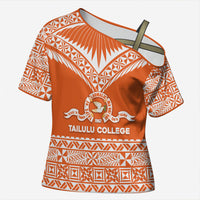 Personalised Tonga Tailulu College Cross Shoulder Shirt Tongan Kupesi Pattern LT05 Female Orange - Polynesian Pride