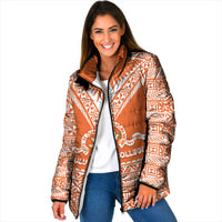 Personalised Tonga Tailulu College Padded Jacket Tongan Kupesi Pattern LT05 Women Orange - Polynesian Pride