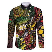 Vanuatu And Australia Aboriginal Family Matching Off Shoulder Short Dress and Hawaiian Shirt Iguana And Kangaroo Together