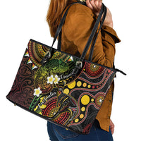 Vanuatu And Australia Aboriginal Leather Tote Bag Iguana And Kangaroo Together
