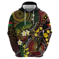 Vanuatu And Australia Aboriginal Zip Hoodie Iguana And Kangaroo Together