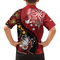 Tonga Ngatu And Australia Aboriginal Family Matching Off The Shoulder Long Sleeve Dress and Hawaiian Shirt Tongan Dove And Kangaroo Together