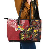 Tonga Ngatu And Australia Aboriginal Leather Tote Bag Tongan Dove And Kangaroo Together LT05 - Polynesian Pride