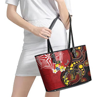Tonga Ngatu And Australia Aboriginal Leather Tote Bag Tongan Dove And Kangaroo Together LT05 - Polynesian Pride