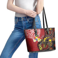 Tonga Ngatu And Australia Aboriginal Leather Tote Bag Tongan Dove And Kangaroo Together LT05 - Polynesian Pride