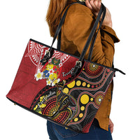Tonga Ngatu And Australia Aboriginal Leather Tote Bag Tongan Dove And Kangaroo Together LT05 - Polynesian Pride