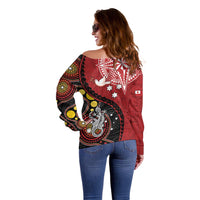 Tonga Ngatu And Australia Aboriginal Off Shoulder Sweater Tongan Dove And Kangaroo Together