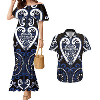Custom Aotearoa Ngati Tuwharetoa Couples Matching Mermaid Dress and Hawaiian Shirt Maori Tribal Pattern LT05 Navy - Polynesian Pride