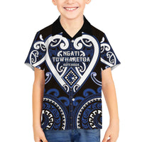 Custom Aotearoa Ngati Tuwharetoa Family Matching Puletasi and Hawaiian Shirt Maori Tribal Pattern LT05 Son's Shirt Navy - Polynesian Pride