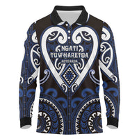 Custom Aotearoa Ngati Tuwharetoa Long Sleeve Polo Shirt Maori Tribal Pattern LT05 Navy - Polynesian Pride