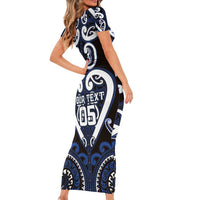 Custom Aotearoa Ngati Tuwharetoa Short Sleeve Bodycon Dress Maori Tribal Pattern