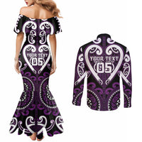 Custom Aotearoa Rangitane Couples Matching Mermaid Dress and Long Sleeve Button Shirt Maori Tribal Pattern