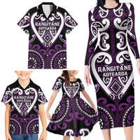 Custom Aotearoa Rangitane Family Matching Long Sleeve Bodycon Dress and Hawaiian Shirt Maori Tribal Pattern