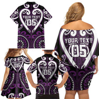 Custom Aotearoa Rangitane Family Matching Off Shoulder Short Dress and Hawaiian Shirt Maori Tribal Pattern