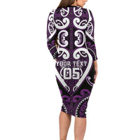 Custom Aotearoa Rangitane Long Sleeve Bodycon Dress Maori Tribal Pattern