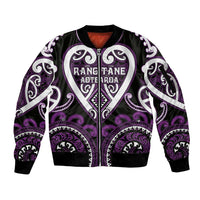 Custom Aotearoa Rangitane Sleeve Zip Bomber Jacket Maori Tribal Pattern LT05 Unisex Purple - Polynesian Pride