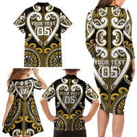 Custom Aotearoa Taranaki Family Matching Long Sleeve Bodycon Dress and Hawaiian Shirt Maori Tribal Pattern