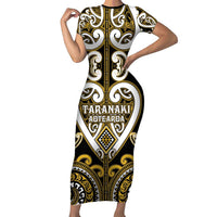 Custom Aotearoa Taranaki Family Matching Short Sleeve Bodycon Dress and Hawaiian Shirt Maori Tribal Pattern
