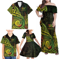 Personalised Fiji Lovoni Day Family Matching Off Shoulder Maxi Dress and Hawaiian Shirt 154th Years