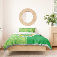 Fiji Lovoni Bedding Set Fijian Tapa Salusalu Green Glitter