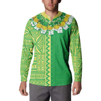 Fiji Lovoni Button Sweatshirt Fijian Tapa Salusalu Green Glitter