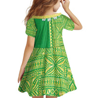 Fiji Lovoni Family Matching Off Shoulder Short Dress and Hawaiian Shirt Fijian Tapa Salusalu Green Glitter