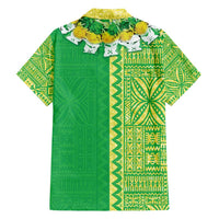 Fiji Lovoni Family Matching Off Shoulder Short Dress and Hawaiian Shirt Fijian Tapa Salusalu Green Glitter