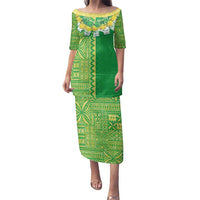 Fiji Lovoni Family Matching Puletasi and Hawaiian Shirt Fijian Tapa Salusalu Green Glitter