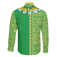 Fiji Lovoni Family Matching Short Sleeve Bodycon Dress and Hawaiian Shirt Fijian Tapa Salusalu Green Glitter