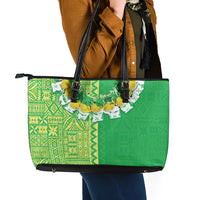 Fiji Lovoni Leather Tote Bag Fijian Tapa Salusalu Green Glitter