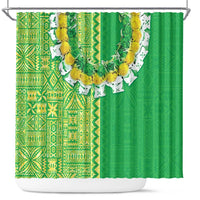Fiji Lovoni Shower Curtain Fijian Tapa Salusalu Green Glitter