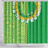 Fiji Lovoni Shower Curtain Fijian Tapa Salusalu Green Glitter