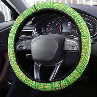 Fiji Lovoni Steering Wheel Cover Fijian Tapa Salusalu Green Glitter