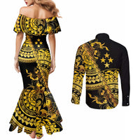 Kosrae Liberation Day Couples Matching Mermaid Dress and Long Sleeve Button Shirt Polynesian Floral Tattoo - Polynesian Pride