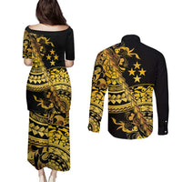 Kosrae Liberation Day Couples Matching Puletasi and Long Sleeve Button Shirt Polynesian Floral Tattoo - Polynesian Pride
