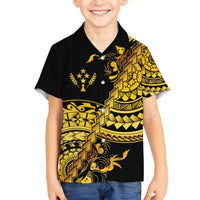 Kosrae Liberation Day Family Matching Off The Shoulder Long Sleeve Dress and Hawaiian Shirt Polynesian Floral Tattoo - Polynesian Pride