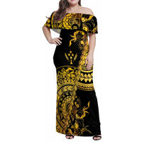 Kosrae Liberation Day Family Matching Off Shoulder Maxi Dress and Hawaiian Shirt Polynesian Floral Tattoo - Polynesian Pride