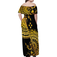 Kosrae Liberation Day Family Matching Off Shoulder Maxi Dress and Hawaiian Shirt Polynesian Floral Tattoo - Polynesian Pride