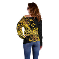 Kosrae Liberation Day Off Shoulder Sweater Polynesian Floral Tattoo - Polynesian Pride