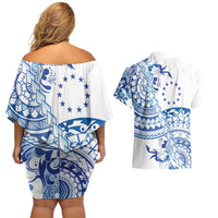 Pohnpei Liberation Day Couples Matching Off Shoulder Short Dress and Hawaiian Shirt Polynesian Floral Tattoo - Polynesian Pride