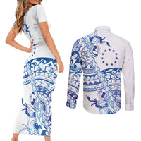 Pohnpei Liberation Day Couples Matching Short Sleeve Bodycon Dress and Long Sleeve Button Shirt Polynesian Floral Tattoo - Polynesian Pride