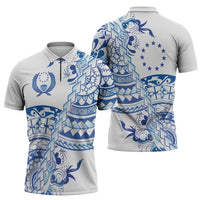 Pohnpei Liberation Day Zipper Polo Shirt Polynesian Floral Tattoo LT05 - Polynesian Pride