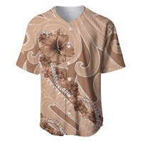 Hawaii Brown Hibiscus Pikake Lei Baseball Jersey LT05 Brown - Polynesian Pride