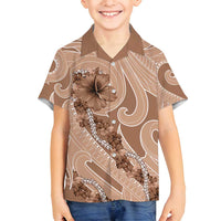 Hawaii Brown Hibiscus Pikake Lei Family Matching Off Shoulder Maxi Dress and Hawaiian Shirt - Polynesian Pride