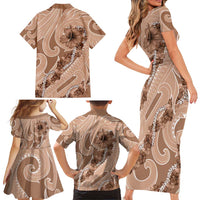 Hawaii Brown Hibiscus Pikake Lei Family Matching Short Sleeve Bodycon Dress and Hawaiian Shirt - Polynesian Pride